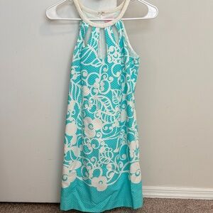 Turquoise & White Floral Halter Dress